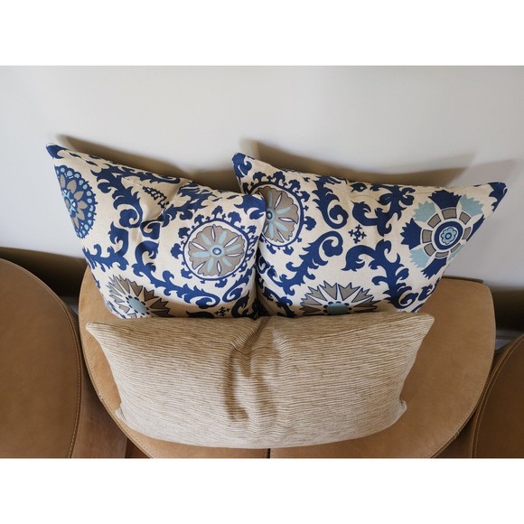 Premier Prints Throw Pillow Covers 20x20 Navy Blue Medallion Zippered Pair NEW - Picture 16 of 16